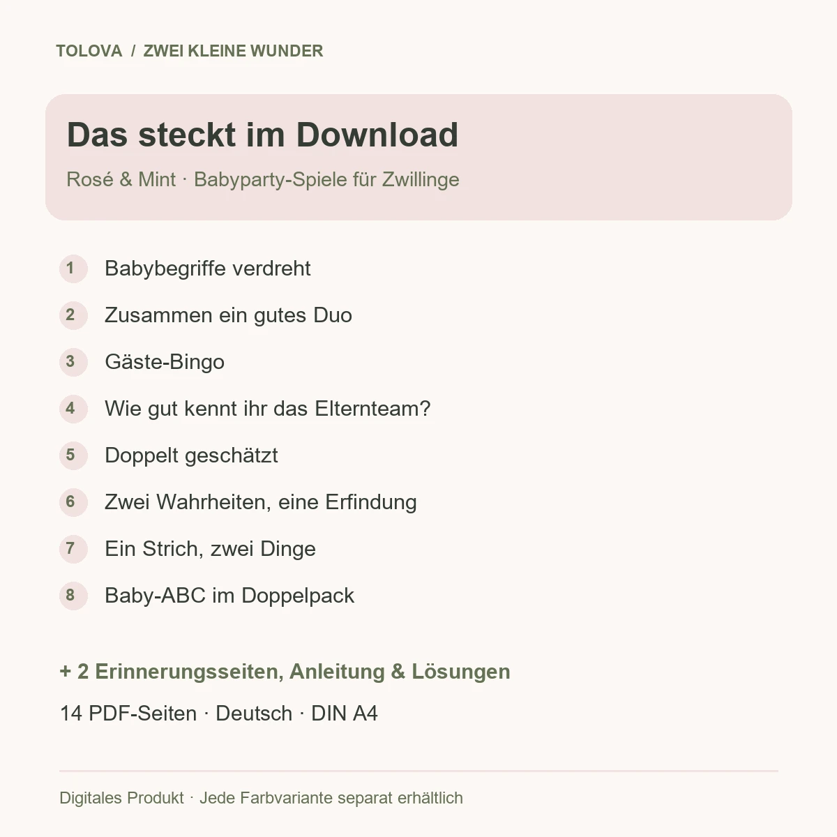 Babyparty-Spiele für Zwillinge – Rosé & Mint – Bild 2