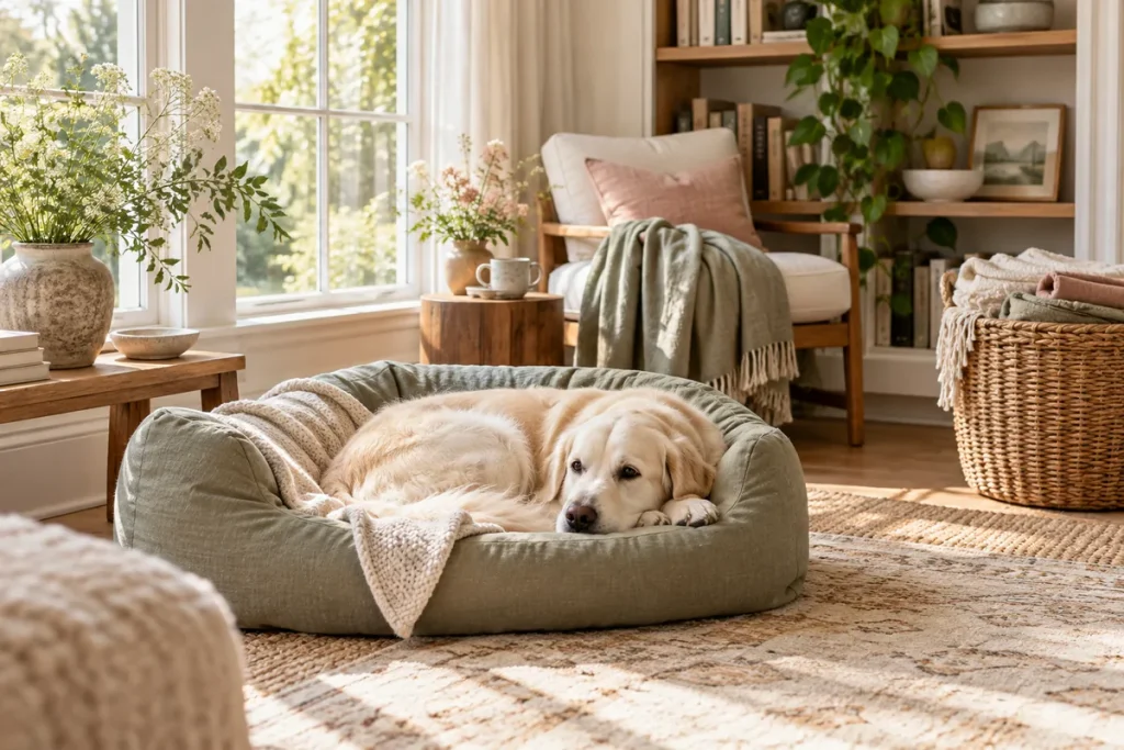 Hund an seinem gemütlichen Rückzugsort zu Hause